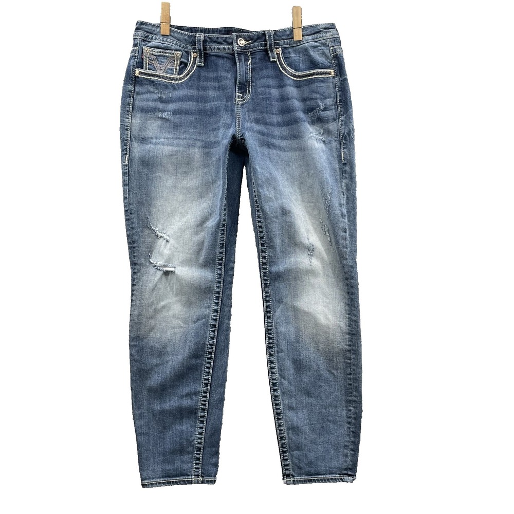 Vigoss Heritage Skinny Jean Womens 16 Whisker Western Y2k Rodeo Bike Grunge Boho